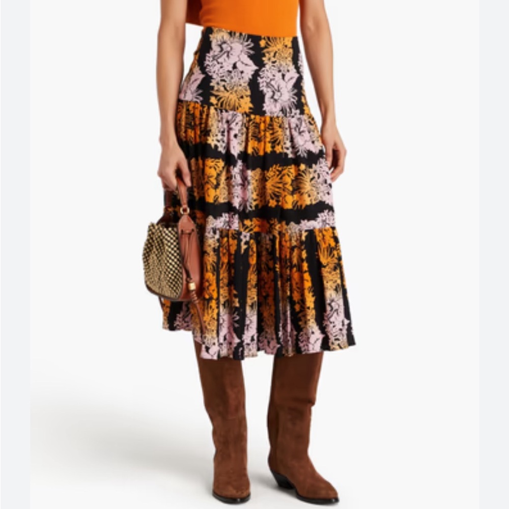 Sandro Floral Midi Skirt NWT Flowy Bohemian Luxury Size EU 40 US M/8Cotton Blend - Picture 1 of 9